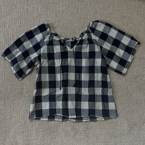 JW ANDERSON Navy and Cream Check Blouse